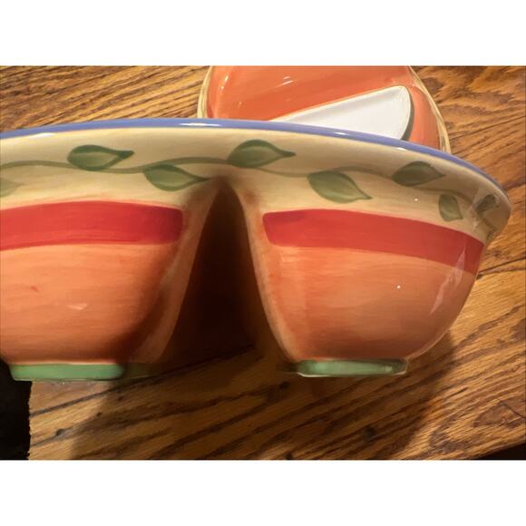 TWO Pfaltzgraff Napoli Hand Painted Oval LG Divided Serving Dish Vegetable Bowls - Picture 8 of 9